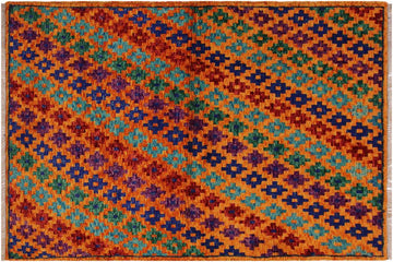 handmade Geometric Balouchi Orange Blue Hand Knotted RECTANGLE 100% WOOL area rug 3' x 5'